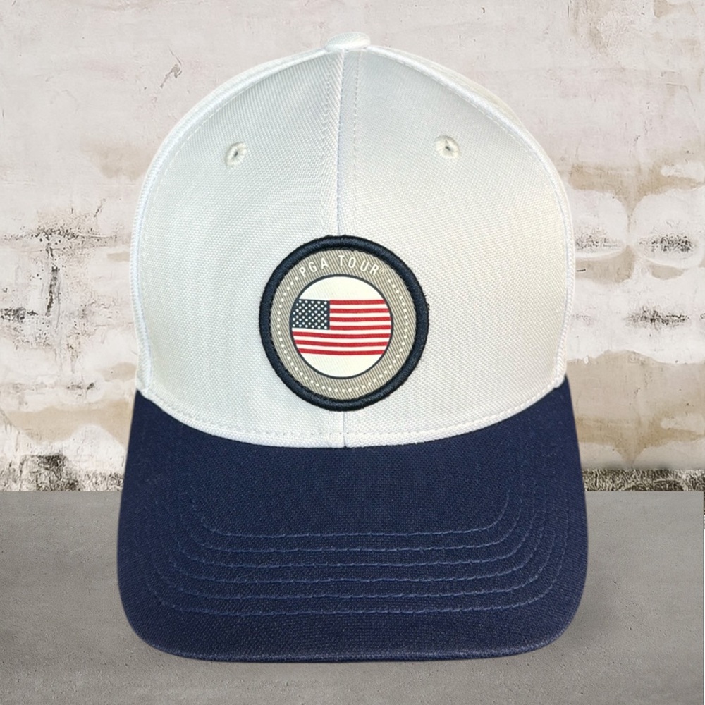 PGA Golf Tour Pro Series Adjustable Strapback Moisture Wicking White & Blue Hat